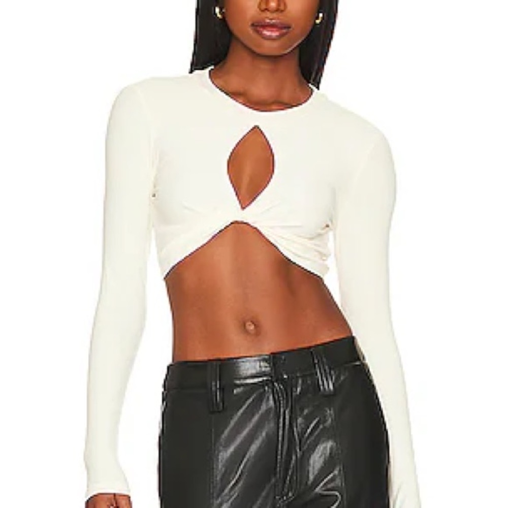 Serena Twist Front Top Cream Long Sleeve Crop Top